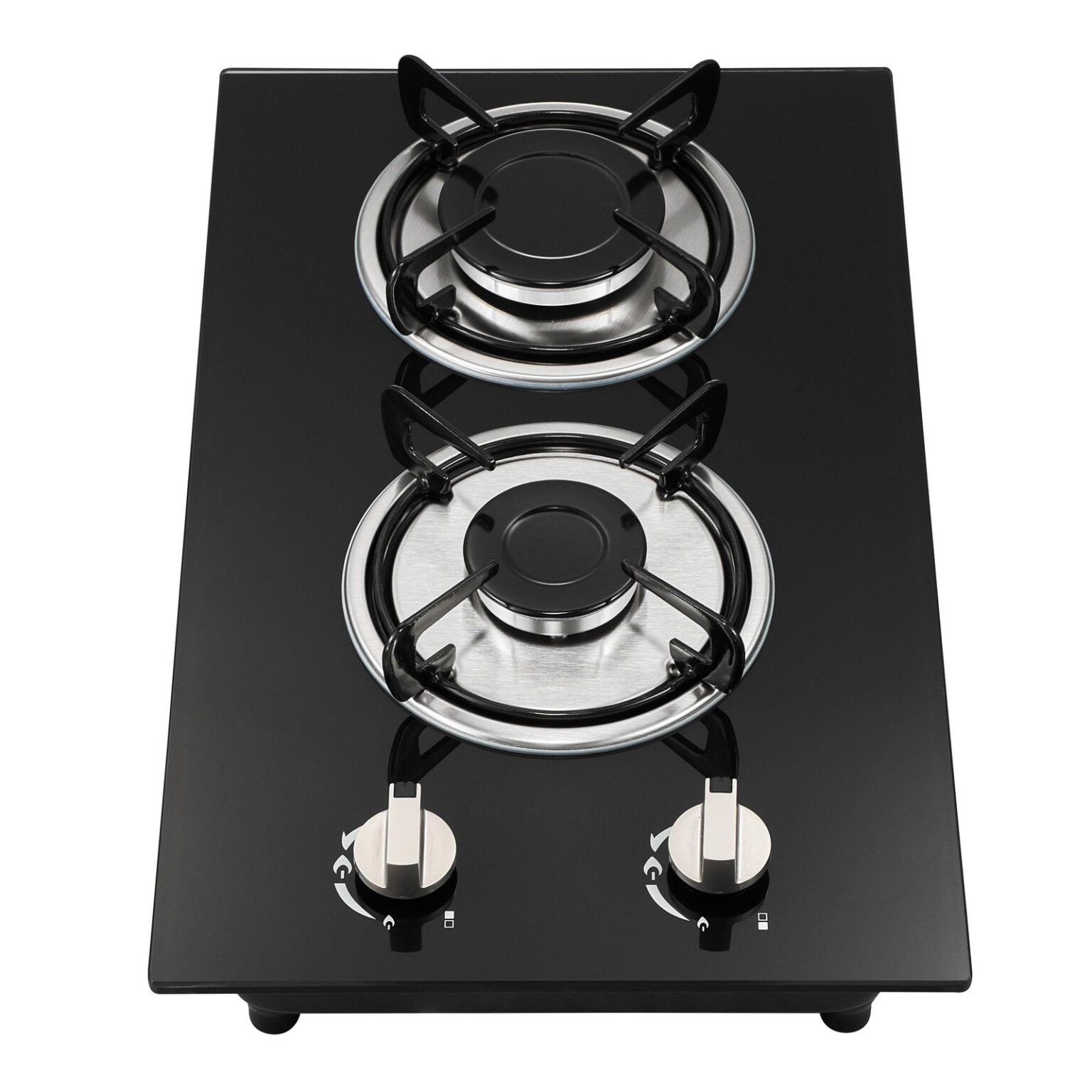 2 Burner Glass Gas Cooktop 6202G - Enameled Pan Support