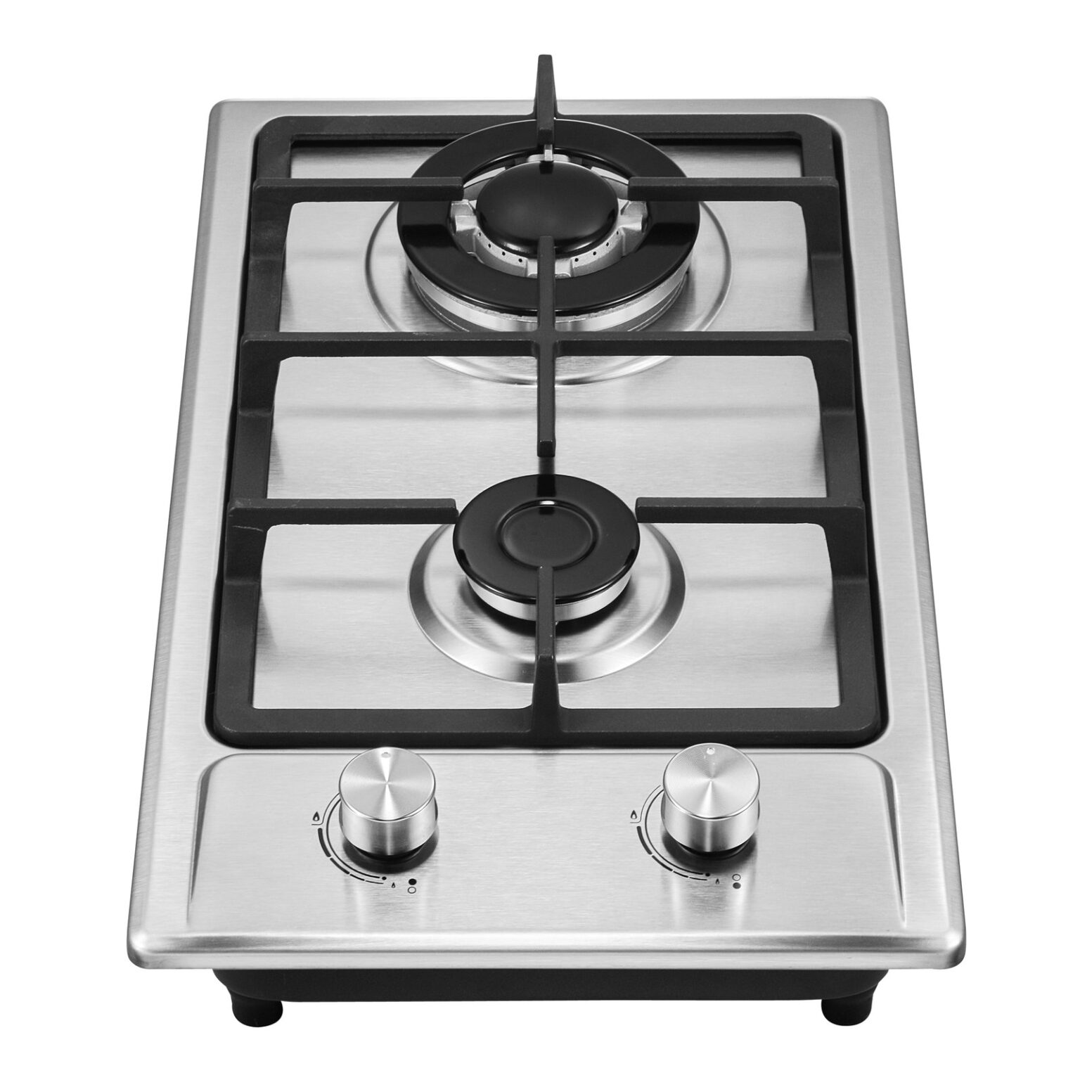 2 Burner Stainless Steel Gas Cooktop 6201S-1 - Cast Iron Pan Support