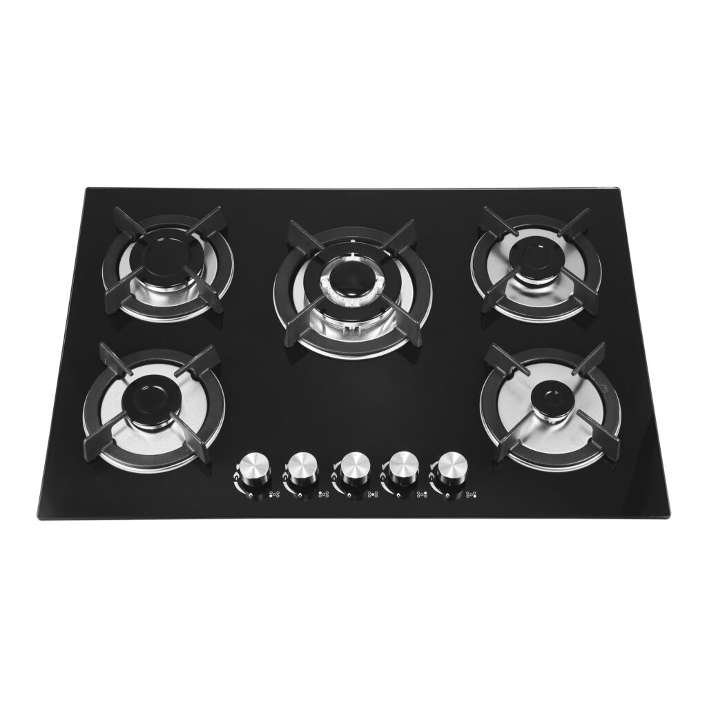 5 Burner Glass Gas Cooktop 6502G-1 - Cast Iron Pan Support