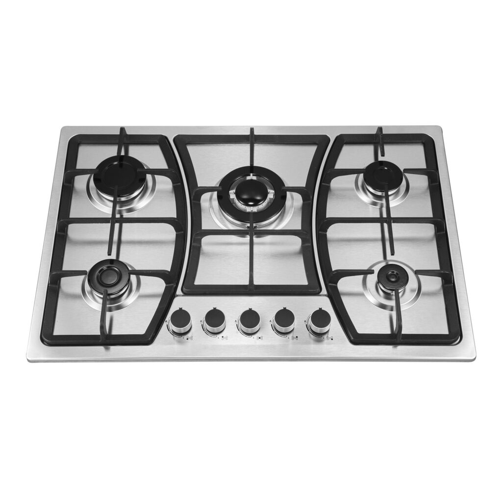 5 Burner Stainless Steel Gas Cooktop 6501S-1 - Cast Iron Pan Support