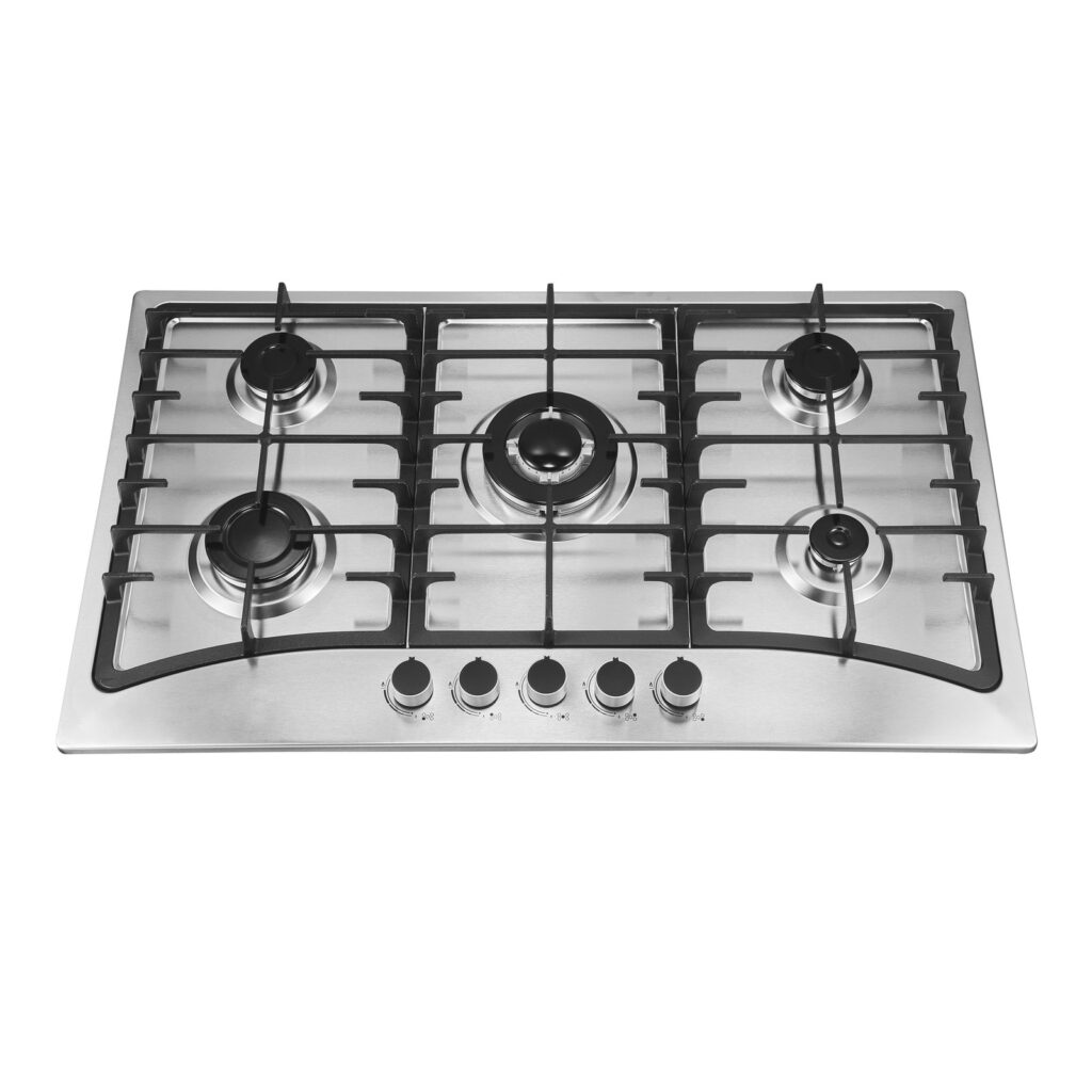 5 Burner Stainless Steel Gas Cooktop 6504S-1 - Cast Iron Pan Support